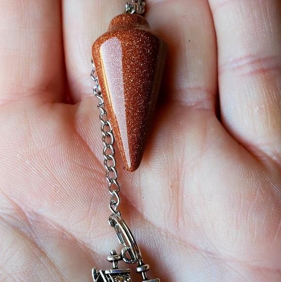 New Gold Sand Stone Pendulum & Silver Ship Pendant - Picture 5 of 8